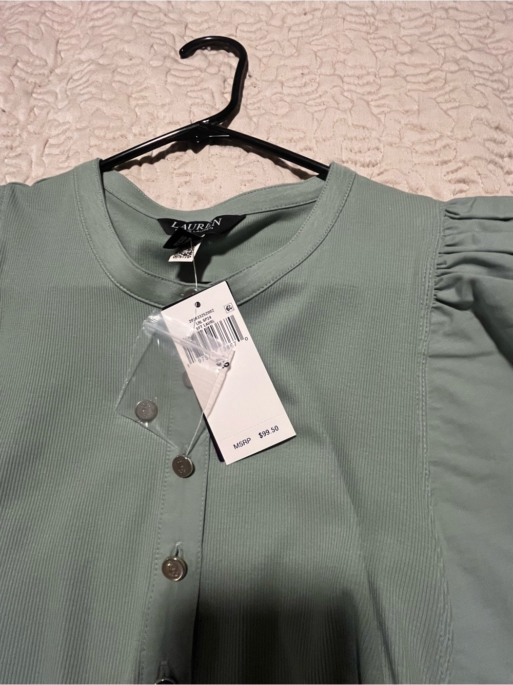 Ralph Lauren Sage Green Puff Sleeve Button-Front Top - Picture 11 of 12